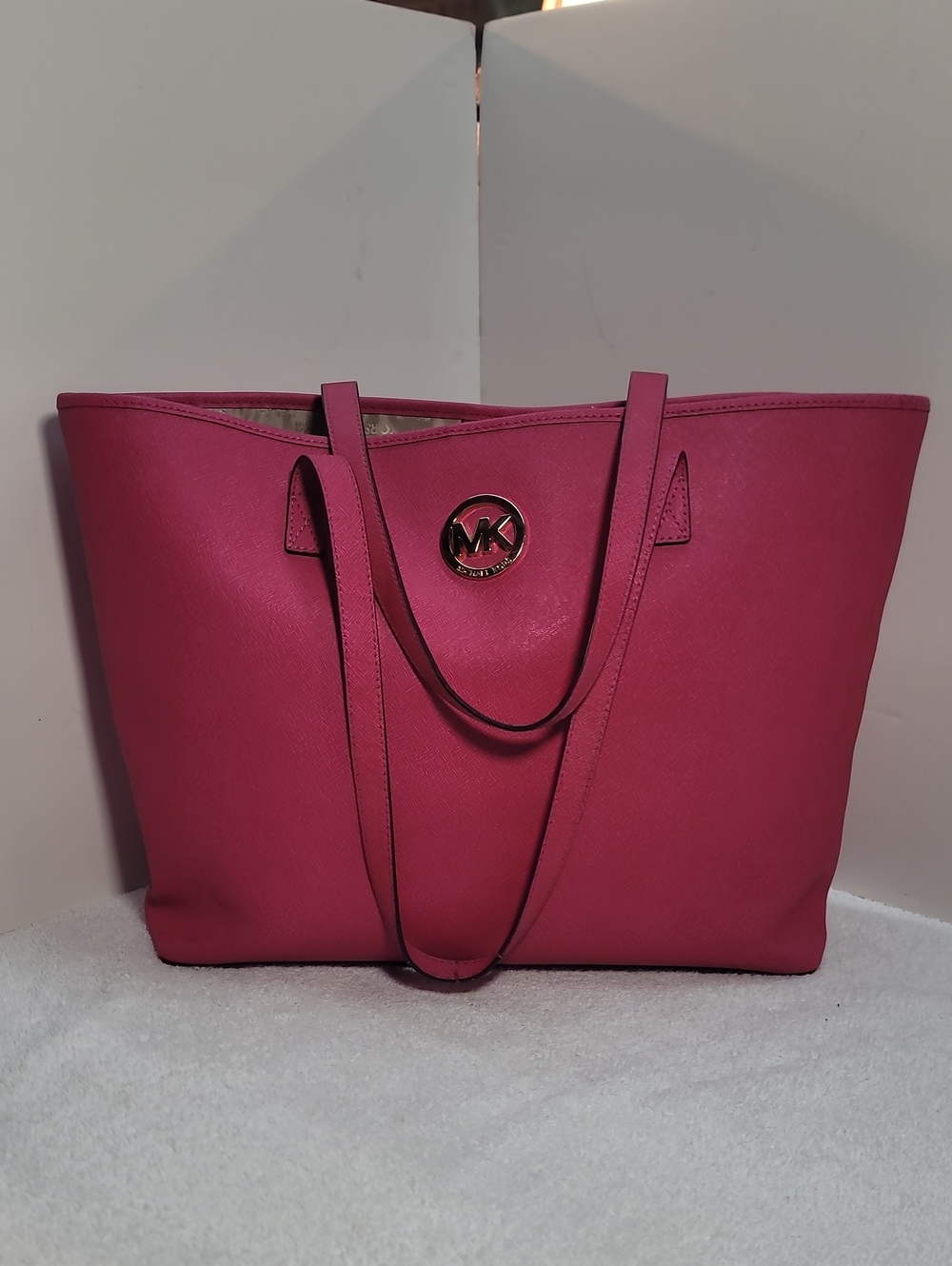 Michael Kors Hot Pink Tote with Gold Tone MK Emblem